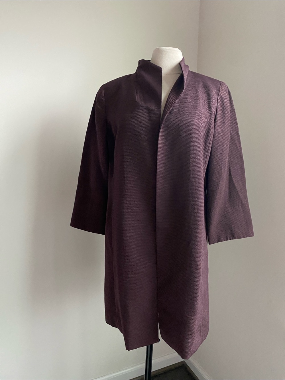 Eileen Fisher A Line Jacket Womens Sz Large Coco Brown Plum Open-Front Coat